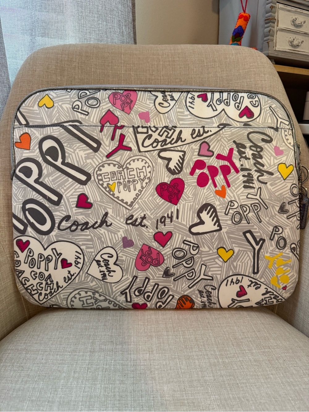 Vintage Coach Poppy Pop C Graffiti Padded Laptop Sleeve Zip Case - Picture 3 of 5